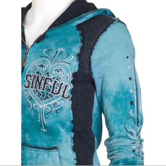 Affliction Women's Zip Up Hoodie Jacket Blitzkrieg Biker Tattoo - Picture 6 of 8